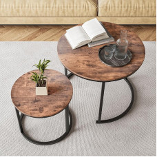 HOJINLINERO Runder Couchtisch, 2er-Set, für Wohnzimmer, schwarz, kleiner Couchtisch, Wohnzimmertisch, Nisttische, Metallrahmen/Holz, stabil, einfache Montage, stapelbare Beistelltische, Schlafzimmer