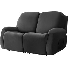 WJHDWYD Velvet Recliner Chair Cover for 2-Seater, Stretch Deck Chair Cover 6-Piece Sofa Cover, Couch Cover, Furniture Protection for Living Room (Noir)