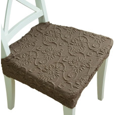 Lawalon Stretch-Sitzbezüge für Esszimmerstühle (Schokolade, 2er-Set), elastische Jacquard-Schonbezüge mit extra Rückbezug, gewebter geprägter Blumenstoff, Stuhlbezüge, abnehmbare, waschbare