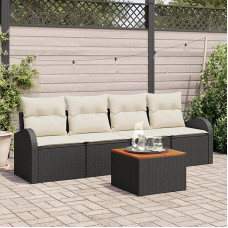 Rantry 5-teilige Garten Sofa Set mit Kissen Schwarz Poly Rattan Akazie Gartenlounge Modelis3347509