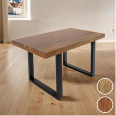 SAM Rio valgomojo stalas 140 x 80 cm Riešutmedžio spalvos akacijos medžio masyvo metalinis U formos rėmas juodi tiesūs kraštai