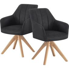 DUBI Möbel Thomas 21103-YU16-B03 Valgomojo kėdė, pasukamas porankis, virtuvės kėdė, minkšta kėdė, rašomojo stalo kėdė, makiažo kėdė valgomajam, virtuvei, svetainei, biurui, juoda, 2 vnt.