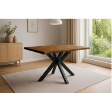 SAM Harley Dining Table, 120 x 80 cm, Solid Acacia Wood, Colour: Honey, Real Wane Edge, Spider Frame, Metal Black, Easy-Care Wane, Dining Room Table, Kitchen Table