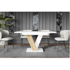 ALTDECOR ASIV Extendable Dining Table, Ideal as a Kitchen Table, Dining Room Table or Living Room Table, Solid Construction Made of Furniture Top, 120-160 x 80 x 75 cm, High Gloss White/Sonoma