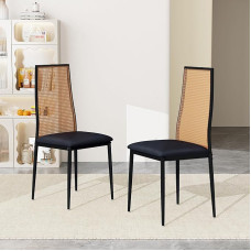 BRILVERDE rotango valgomojo kėdės, 2 komplektai, minkštos kėdės su metalinėmis kojomis, virtuvės kėdės, skirtos svetainei, virtuvei, valgomajam, kavinei, balkonui