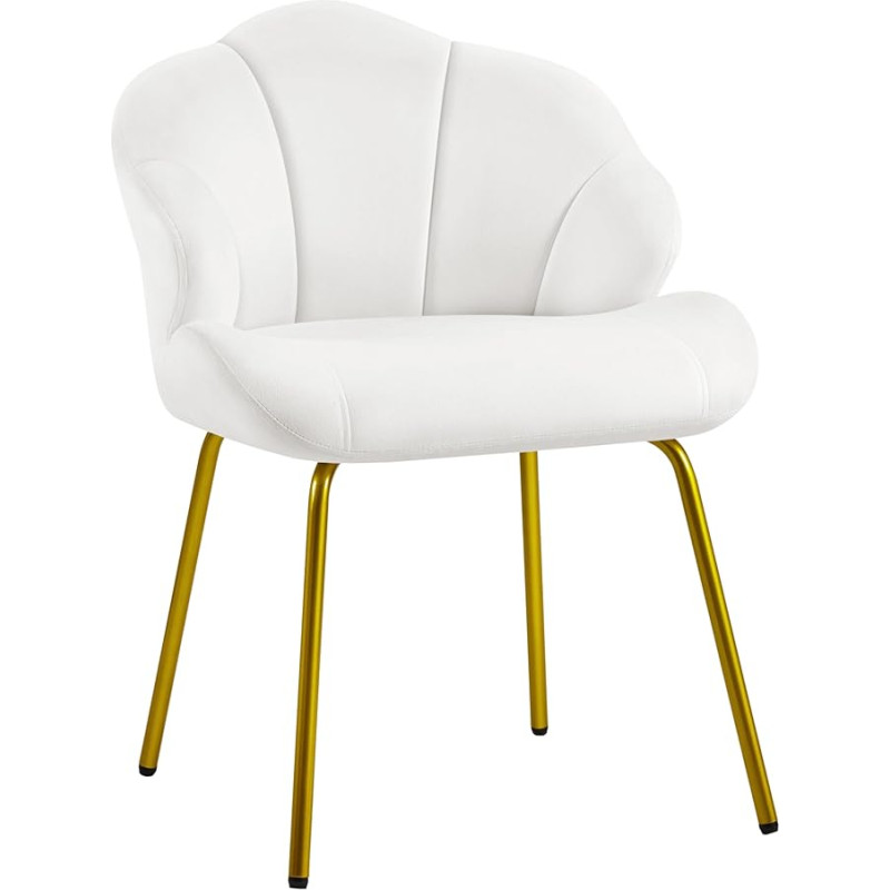 Yaheetech Shell Valgomojo kėdė, minkšta kėdė su metalinėmis kojomis, elegantiška priėmimo kėdė, biuro kėdė svetainei, miegamajam, salonui, balta