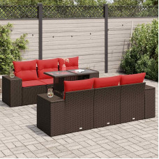 Rantry 7-TLG. Garten-Sofagarnitur mit Kissen Braun Poly Rattan Akazie Gartenlounge Modelis3326745