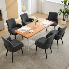 LONXIU Valgomojo kėdės, 6 vnt., minkštos kėdės, valgomojo, virtuvės kėdės su porankiais, svetainės kėdės, modernios, su neslystančiomis kojelėmis ir metalinėmis kojomis (tamsiai pilka, 6 vnt.)