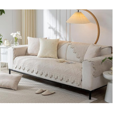 Huierxun Luxuriöser Baumwoll-Sofabezug, solide Stickerei, Boho-Stil, Bauernhaus-Sofa-Schonbezug, weich, gesteppt, Sektions-Couchbezug, rutschfeste Sofa-Schonbezüge, waschbarer Möbelschutz für