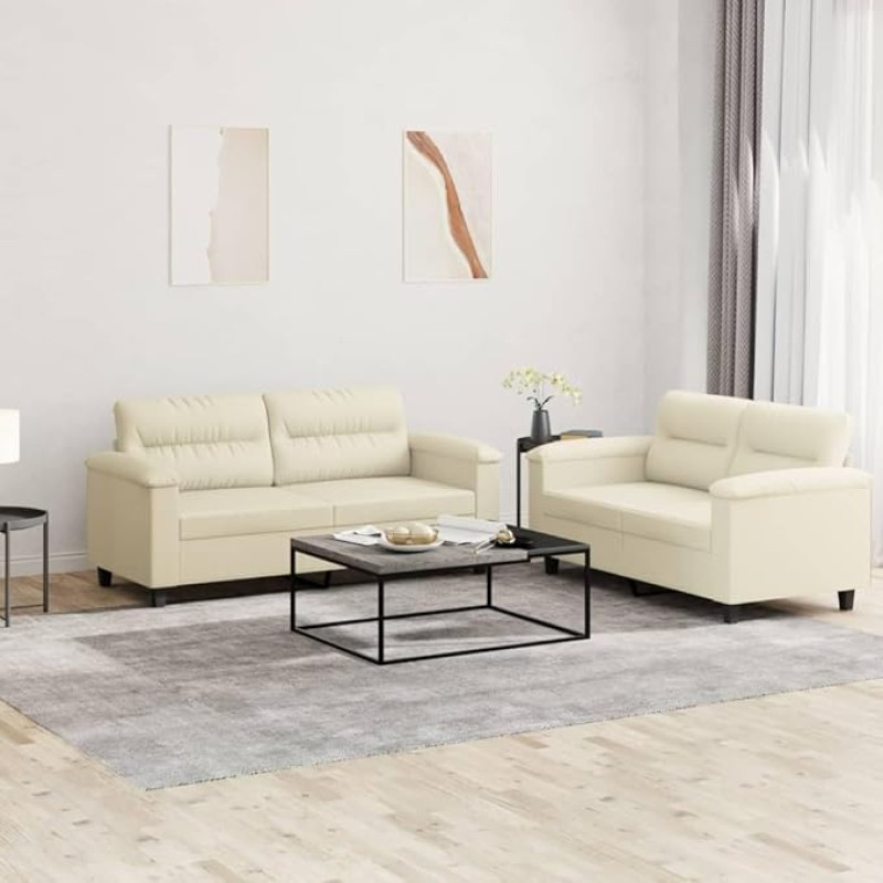 CIADAZ 3202363 2 dalių sofos komplektas su pagalvėle Kreminė dirbtinė oda, svetainės sofos, sofos ir kušetės, poilsio sofos, svetainės sofa, sofa su