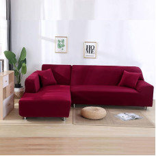 Kampiniai sofos užvalkalai, elastingi L formos sofos užvalkalai, neslystantys sofos užvalkalai naminiams gyvūnams, vaikams, kampiniai sofos užvalkalai, baldų apsauga - gyvenamajam kambariui, vyno raudona, 4 sėdimos vietos (235 ~ 300 cm))