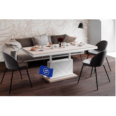 designimpex HM-333 Kavos staliukas Cappuccino High Gloss White High Gloss Išplečiamas reguliuojamo aukščio 120 x 170 cm Modernus svetainės stalas Valgomojo stalas Šoninis stalas Sofos stalas Erdvės taupymas Aukšta kokybė