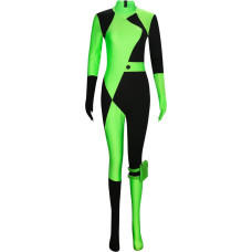 Funhoo Women's Shego Cosplay Costume Bodysuit Jumpsuit with Gloves Leg Bag Green and Black Women Outfit for Halloween Party Carnival, S