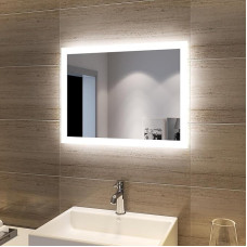 SONNI LED Bathroom Mirror with Lighting, 60 x 50 cm, Bathroom Mirror with Lighting, Cool White, LED Bathroom Mirror for Bathroom, Vertical and Horizontal Mounting, IP44 Waterproof