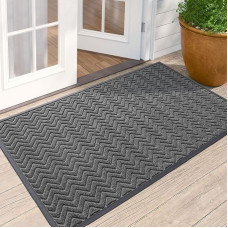 DEXI Door Mat Heavy Duty Dirt and Fade Resistant Low Profile Non Slip Front Door Mats Easy Clean 90x150cm Chevron Dark Grey