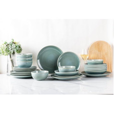 GBHOME Ceramic Dinnerware Sets for 8, 24 Pieces Stoneware Plates and Bowls Sets, Reactive Glaze Dishes Scratch Resistant, Dishwasher & Microwave Safe-Malachite Green GDW047WB