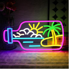 OYCGZV Beach Bottle Neon Sign Tropical Palm Tree LED Neon Sign Wall Beach Neon Sign USB LED Sign for Bedroom Beer Bar Cafe Club Business Home Pub Man Cave Party Hotel Decor