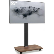 AOKCOS TV Stand Rollable with Wooden Shelf, TV Stand on Wheels for 32-65 Inch TVs, TV Floor Stand, Height Adjustable, Swivelling, up to 40 kg Max. VESA 400 x 400 mm (Black + Vintage Brown)