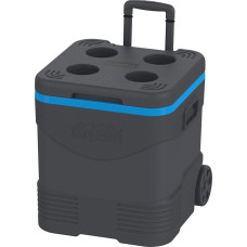 Duramax Trolley Icebox 45L Cool Box, High Performance Cool Box with PU Insulation, Side Handles with Secure Lid Lock and Cup Holder on Lid, Grey and Blue