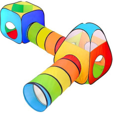 NUBUNI 4 in 1: play tent, children's tent, baby tent with crawling tunnel, partial ball pit, play tent, baby tent, playhouse with tent bag and tunnel, multi-coloured B