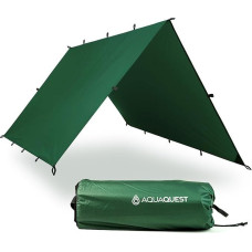 AquaQuest Defender Waterproof Camping Tarp - Heavy Duty Tent Shelter or Rain Cover - Hiking, Bushcraft and Hammock, 3 x 3 m, Green