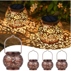 JOYCREATOR Solar Lantern for Outdoor Use, Waterproof IP65, Pack of 4 Solar Lanterns for Outdoor Use, Metal, LED Oriental Solar Lights for Outdoor Garden Decoration, Hanging / Standing, for Balcony
