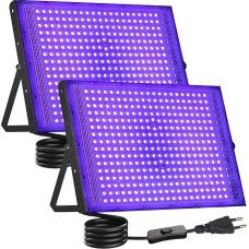 UV juodos šviesos prožektorius, 300 W, 2 vnt., LED juodos šviesos lempa, UV prožektorius su kištuku, IP66 vandeniui atsparus prožektorius, skirtas diskotekoms, švytinčioms vakarėliams, barams, juodos šviesos vakarėliams
