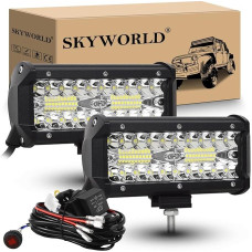 SKYWORLD LED Work Light Bar 2 x 17.8 cm 120 W LED Headlight 12 V 24 V Work Light Additional Headlight with Rocker Switch Wiring Harness for Car Offroad Tractor Car Truck SUV UTV ATV