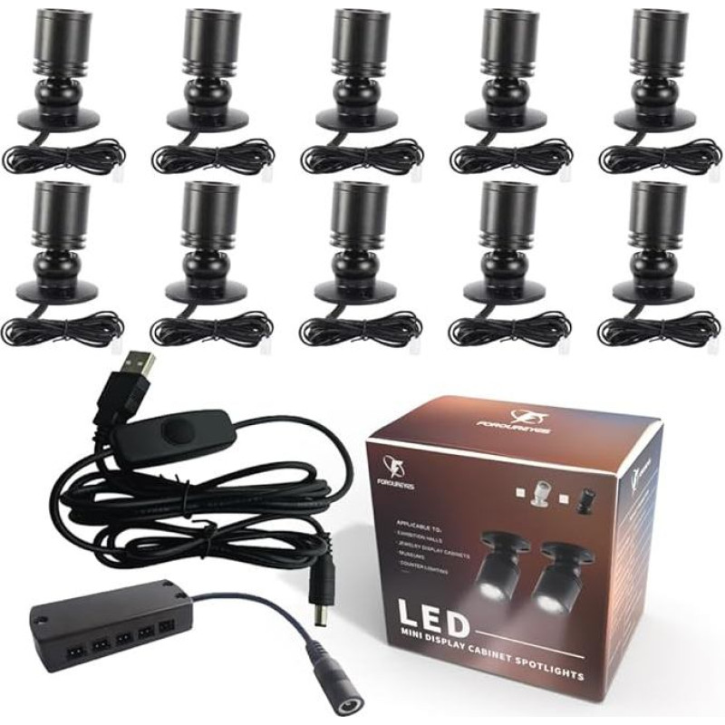 10 žibintų Dimmable LED kabineto žibintai USB 5V Downlight modelio ekrano skaitiklis vyno garažo rinkinys parodos atveju lentyna balta balta balta mini SpotLight