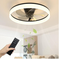 NIORSUN Ceiling Fan with Lighting and Remote Control, 6 Speeds, Dimmable Lamp with Fan, Quiet Ceiling Lamp with Fan for Bedroom, Living Room (50 cm, Black)
