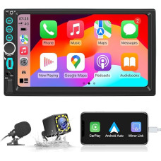 7 Inch Car Radio 2 DIN CarPlay & Android Car Radio, Digital Media Receiver, Double DIN Radio with Screen, Mirror Link, FM, Phone GPS Navi, Charging Ports, SWC, Rear View Camera, Type-C, AUX