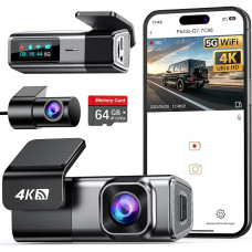 Dash Cam Car Front Rear 4K + 1080P, navycrest 5GHz WiFi Dash Cam with 64GB SD Card, Dual Car Camera with Super Night Vision, WDR, G-Sensor, 24/7 Parking Monitoring, Loop Recording, App Control, Max