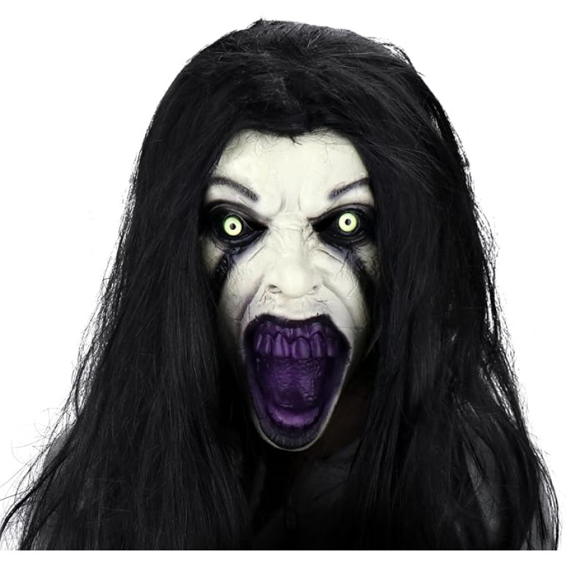 SelfTek Helovino siaubo kaukė - Helovino siaubo kaukė su kaukėmis vaikams, Gruselige Weibliche Geistermaske, Latex Atmungsaktiv, Realistische Grusel Maske für Halloween, Karneval