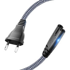 Goalfish Power Cable 2-Pin Power Cable Power Cable Plug Type C Euro Plug (CEE 7/16 to C7) Nylon Braided Small Device Cable with VDE for PS5 / PS4 / PS3 / Xbox Series X/S, TV Blu-Ray - 3M