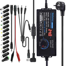 3V-24V 6A 144W Adjustable Power Supply Universal Power Supply Adapter Adjustable Power Adapter 100V-240V AC to DC with LED Voltage Display and 14 Tips for Household Electronics, 6000mA Max