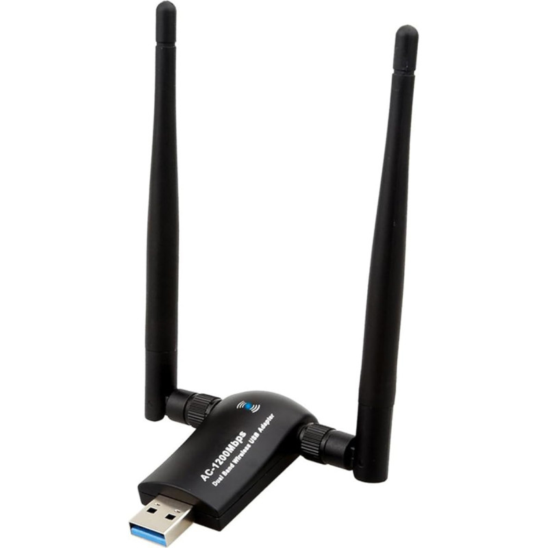 WLAN atmintinė, USB WLAN adapteris kompiuteriui Dvigubos 5dBi WLAN antenos 1200 Mbit/s WLAN Dongle Dual Band 2,42 GHz / 300 Mbit/s 5,8 GHz / 867 Mbit/s Suderinamas su Windows 10-7 / XP, Mac OS 10.4-10.15