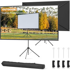 Outdoor Projector Screen with Tripod, 100 Inch (16:9), Portable Projector Screen, Wind-resistant Design for Projection Screen, Includes Pegs & Ropes, High Gain, 4K Image for Home Cinema and Camping