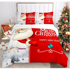IUNTWEIE Christmas Bed Linen 200 x 200, Santa Claus and Elk Snowman Red Duvet Cover, Christmas Decoration, Soft Bedding Set with Zip (B, 200 x 200 cm)