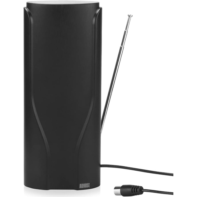 August DTA600 TV antena DVB-T/DVB-T2 su signalo stiprintuvu - Skaitmeninė HD vidinė antena 5 m ilgio kabeliu, skirta TV/DAB/FM radijui/DVB-T2 imtuvui/televizoriui/televizoriui/visiems DVB-T2 įrenginiams viduje lauke