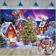 Animacinių filmų Kalėdų kaimas fonas 9x5ft Šiaurės žiburiai Snieguota naktis Kalėdų eglutė Santa Fotografijos fonas Žiemos atostogų Naujųjų metų šalis dekoracijos Foto rekvizitai