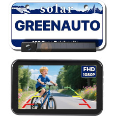 GREENAUTO Saulės belaidis skaitmeninių atbulinės eigos kamerų rinkinys, 5 colių 1080P monitorius palaiko 2 atbulinės eigos kameras, 6000 mAh akumuliatorius, 3 min. 