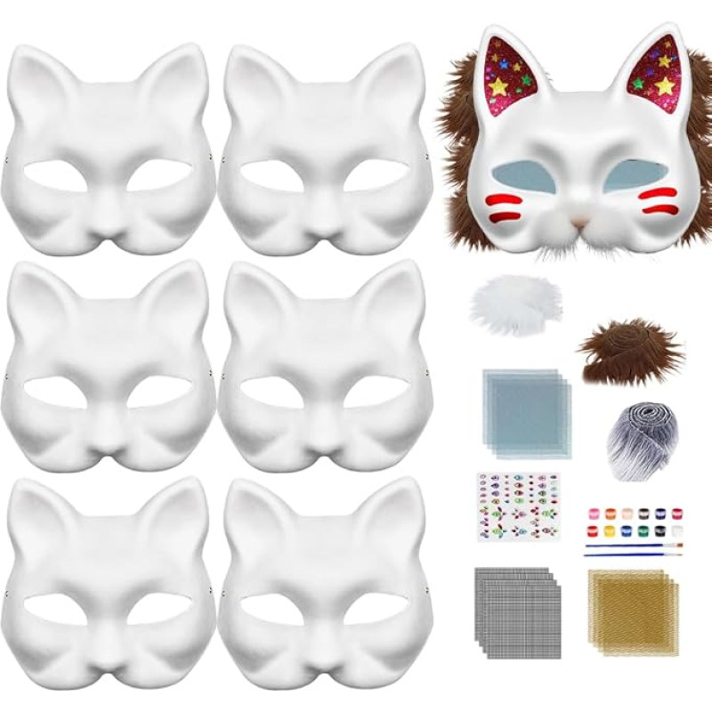 6 kačių kaukių pakuotė, balta 