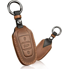 HIBEYO Car Key Case Fits Peugeot 3008 208 508 Key Case Cover in Leather Protective Case for Citroen C4L DS5 DS6 for Opel Grandland X Key Case Remote Control Key Ring Brown