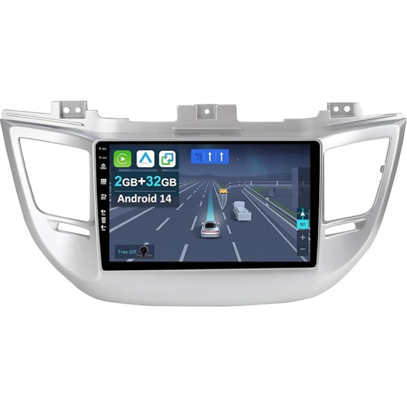 Cadley Android 14 automobilinis radijas Hyundai Tucson 2015-2019 su belaidžiu Apple CarPlay, Android Car, Mirror Link, GPS navigacija, Bluetooth 5.0, WiFi, USB, Navi, FM + atbulinės eigos kamera