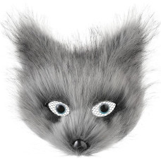 Halloween Pelz-Fuchsmaske Maskerade Kunstfell Halbgesicht Katze Maske mit vollem Auge verziert Cosplay Verkleidung Tier Thema Party Brille Make-up Requisiten Mittelalter Karneval Bälle Kostüm Dress Up