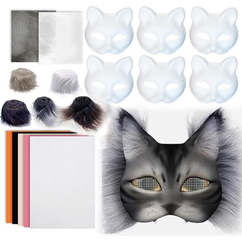 Yuelulala Therian kaukės rinkinys, Therian kaukės komplektas su apvadais, Faux Therian Katze kaukė, DIY Farbe für Cosplay Halloween Partys Erwachsene (A163-1)