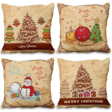 ggaimwf Dekoratyviniai pagalvių užvalkalai Kalėdų pagalvėlė Derliaus Kalėdų eglutė Snaigės pagalvėlių užvalkalai sofai Gyvenamasis kambarys Laimingi Naujieji metai Žiemos pagalvėlės su nematomu užtrauktuku 60 x 60 cm rinkinys 4