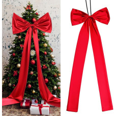 Xinnun 46 Inch Red Christmas Tree Topper with Red Bows and Long Streamers Christmas Wreath Bows for Home Party Wedding Car Holiday Decor Accessories