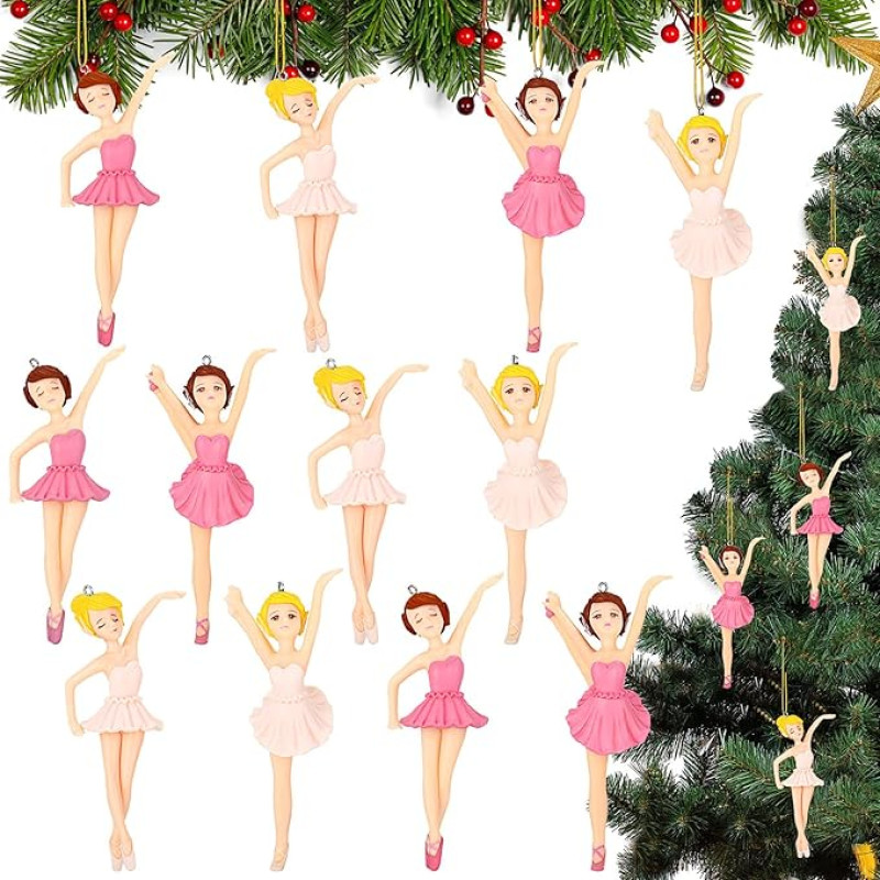 Balerina Kalėdų eglutės ornamentas dekoracija dervos baleto ornamentas, skirtas Kalėdų eglutei Baleto šokėja Dovana Kalėdų pakabukui Kalėdų vakarėlio dekoracija 12 vnt.