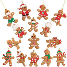 Whaline Gingerbread Ornament Set、5、1*7、6cm、Gingerbread Man with Strings、Hanging Ornaments for Christmas Tree、Festive Season、Holiday、Party Decoration、Crafts、15pcs